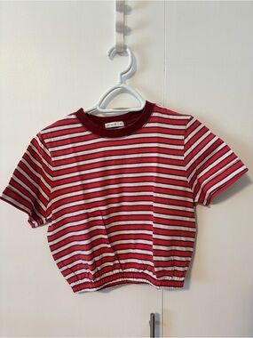 Cotton On Striped Red & White Cropped Tee Size small